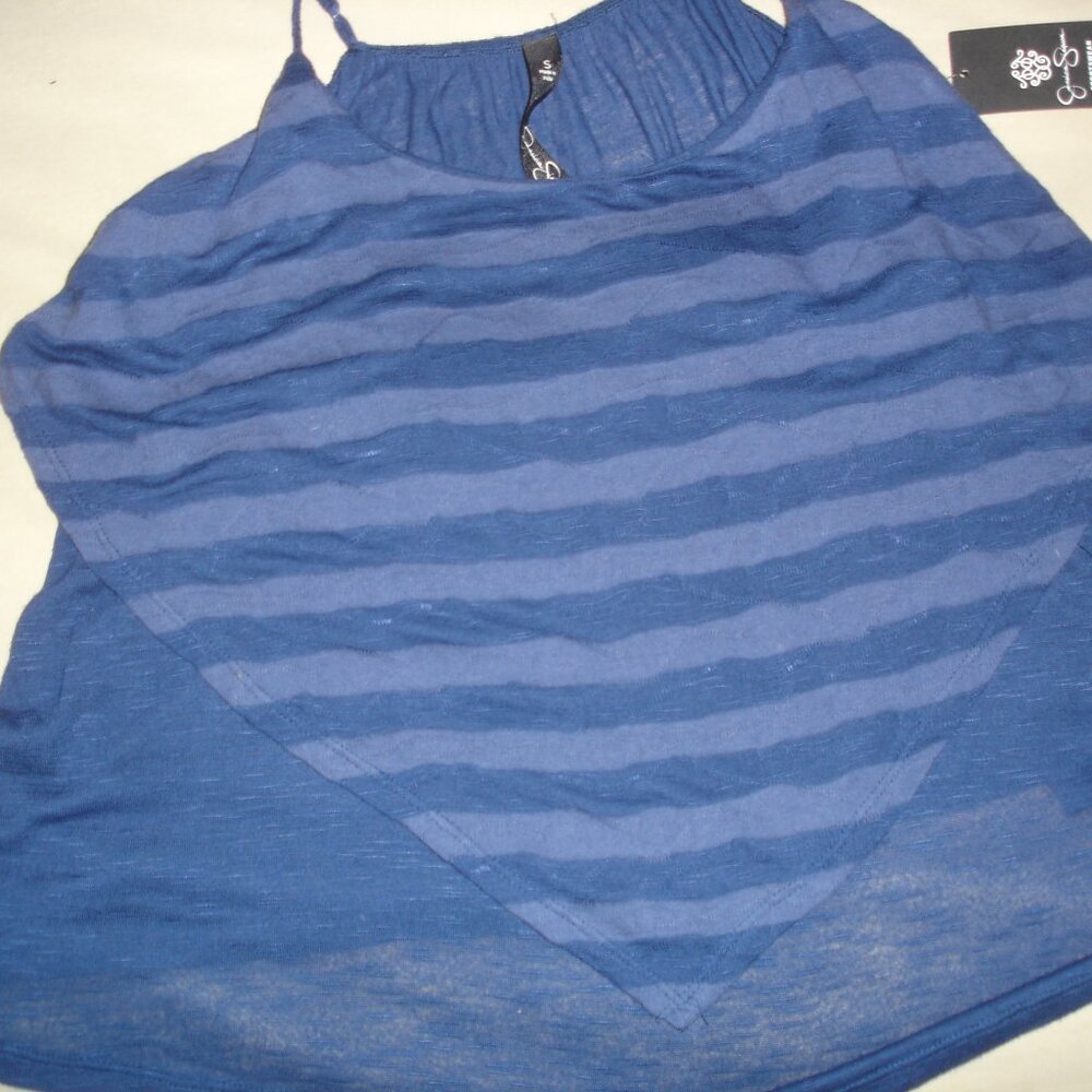 NWT WMN/JRS JESSICA SIMPSON SPAGETTI STRAPPED LIZBETH TIERED TANK TOP SZ S NAVY